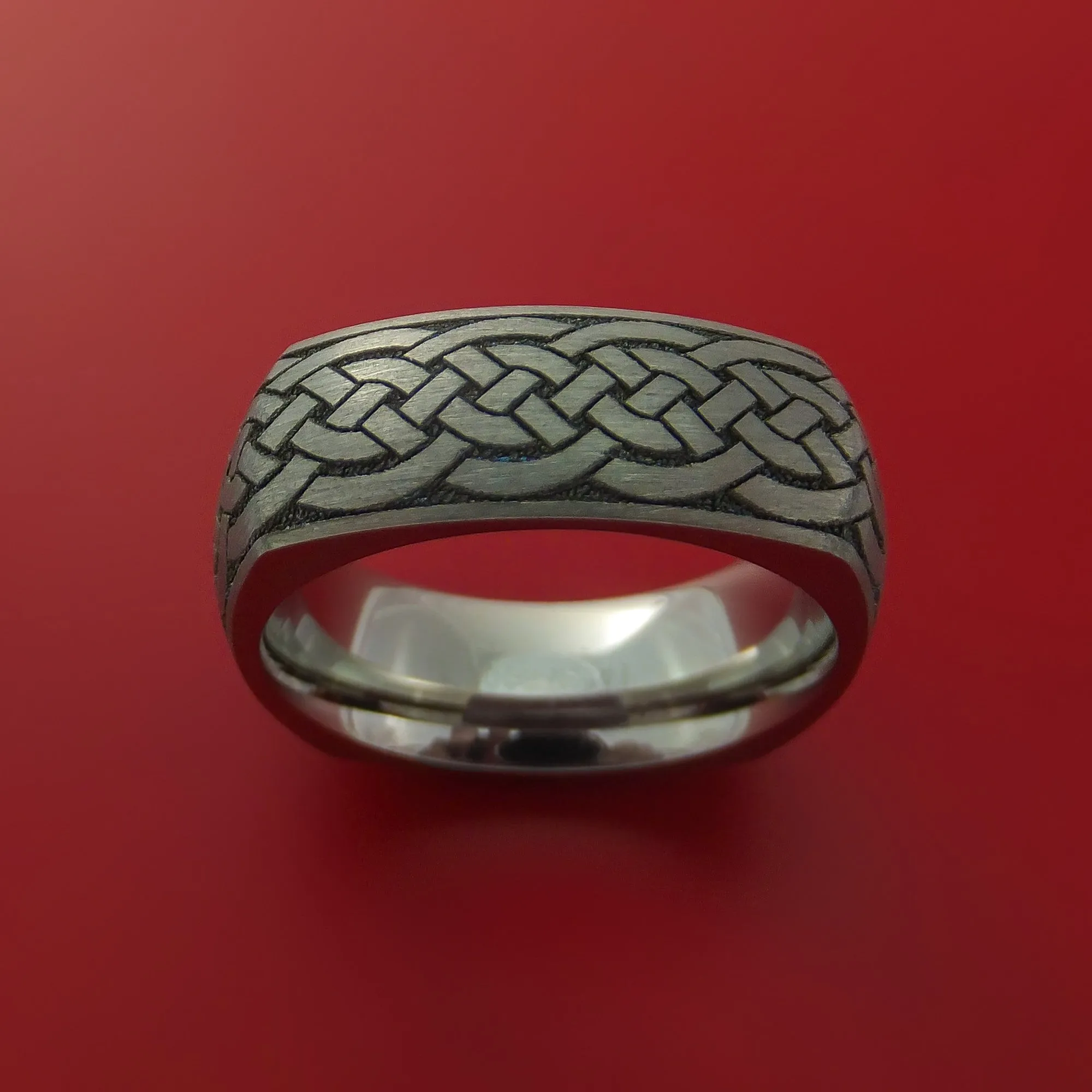 Square Titanium Celtic Band with Knot Design Custom Made
