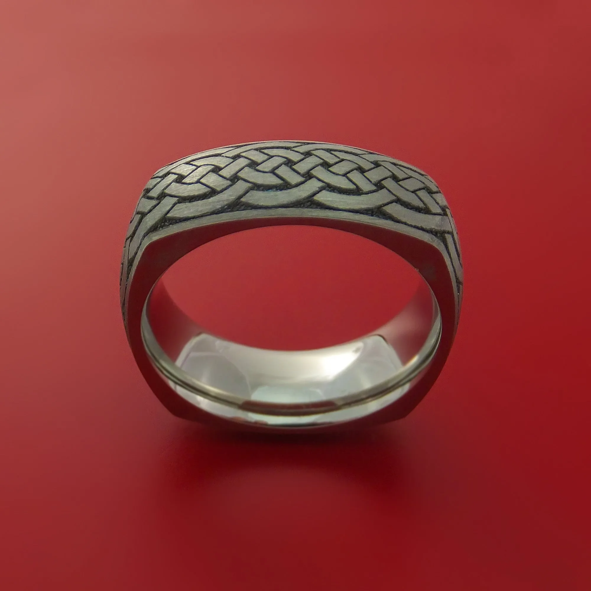 Square Titanium Celtic Band with Knot Design Custom Made