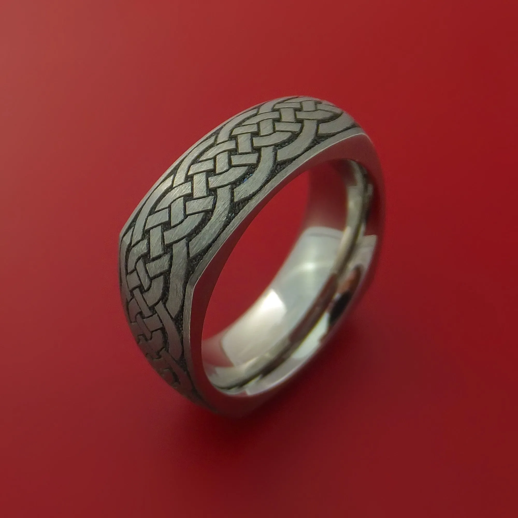 Square Titanium Celtic Band with Knot Design Custom Made