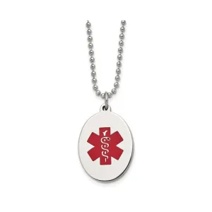 Stainless Steel Brushed and Polished with Red Enamel Medical ID Necklace