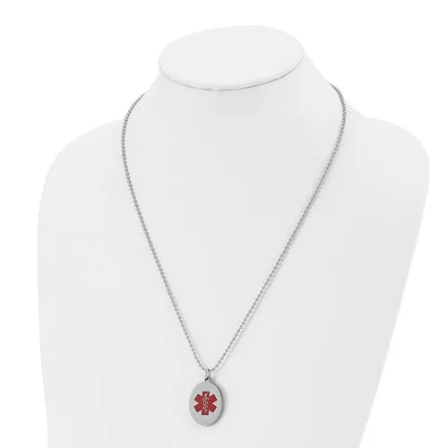 Stainless Steel Brushed and Polished with Red Enamel Medical ID Necklace