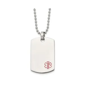 Stainless Steel Polished with Red Enamel Medical Dog Tag Necklace