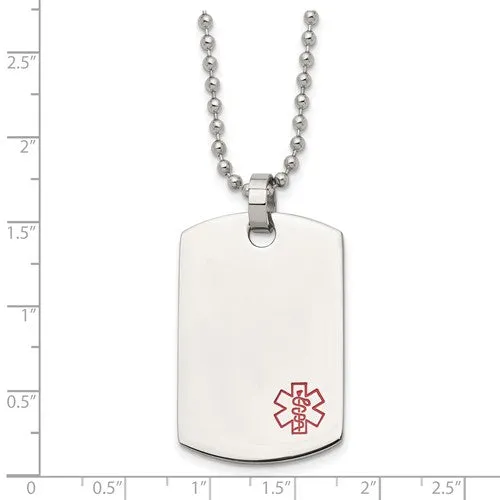 Stainless Steel Polished with Red Enamel Medical Dog Tag Necklace