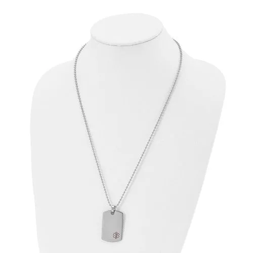 Stainless Steel Polished with Red Enamel Medical Dog Tag Necklace