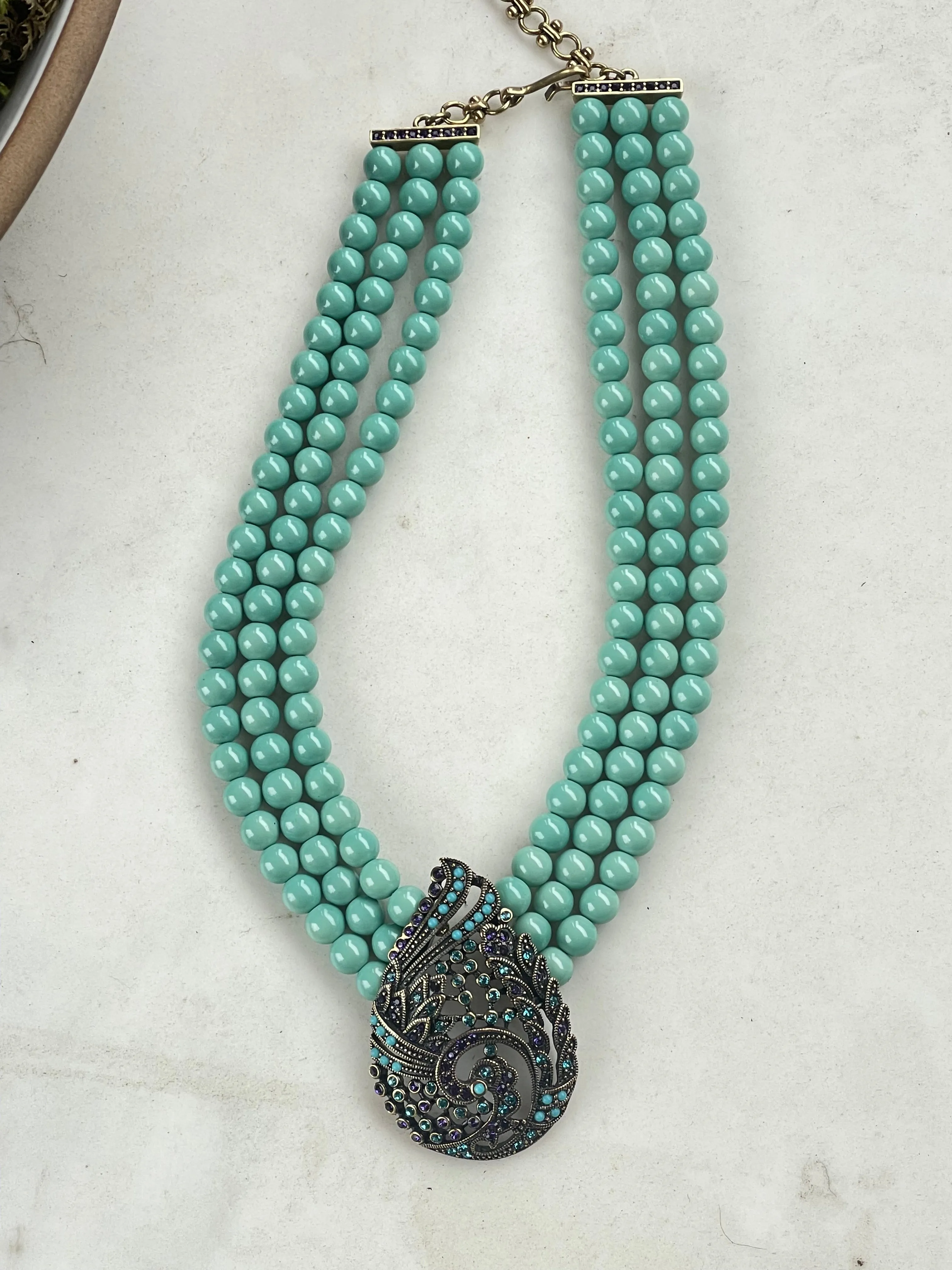 Statement Heidi Daus Necklace Poised Paisley Turquoise Pendant Necklace