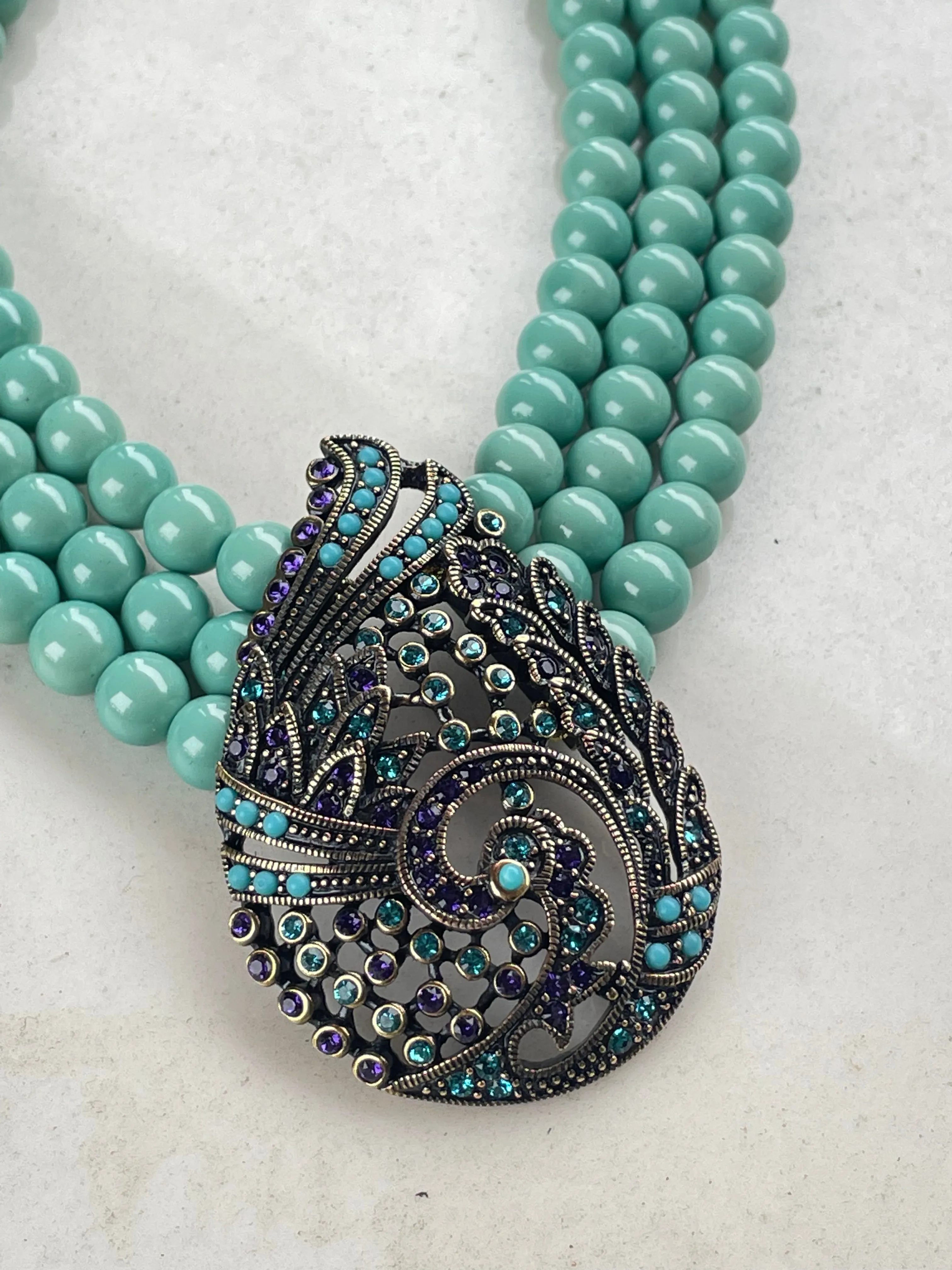 Statement Heidi Daus Necklace Poised Paisley Turquoise Pendant Necklace