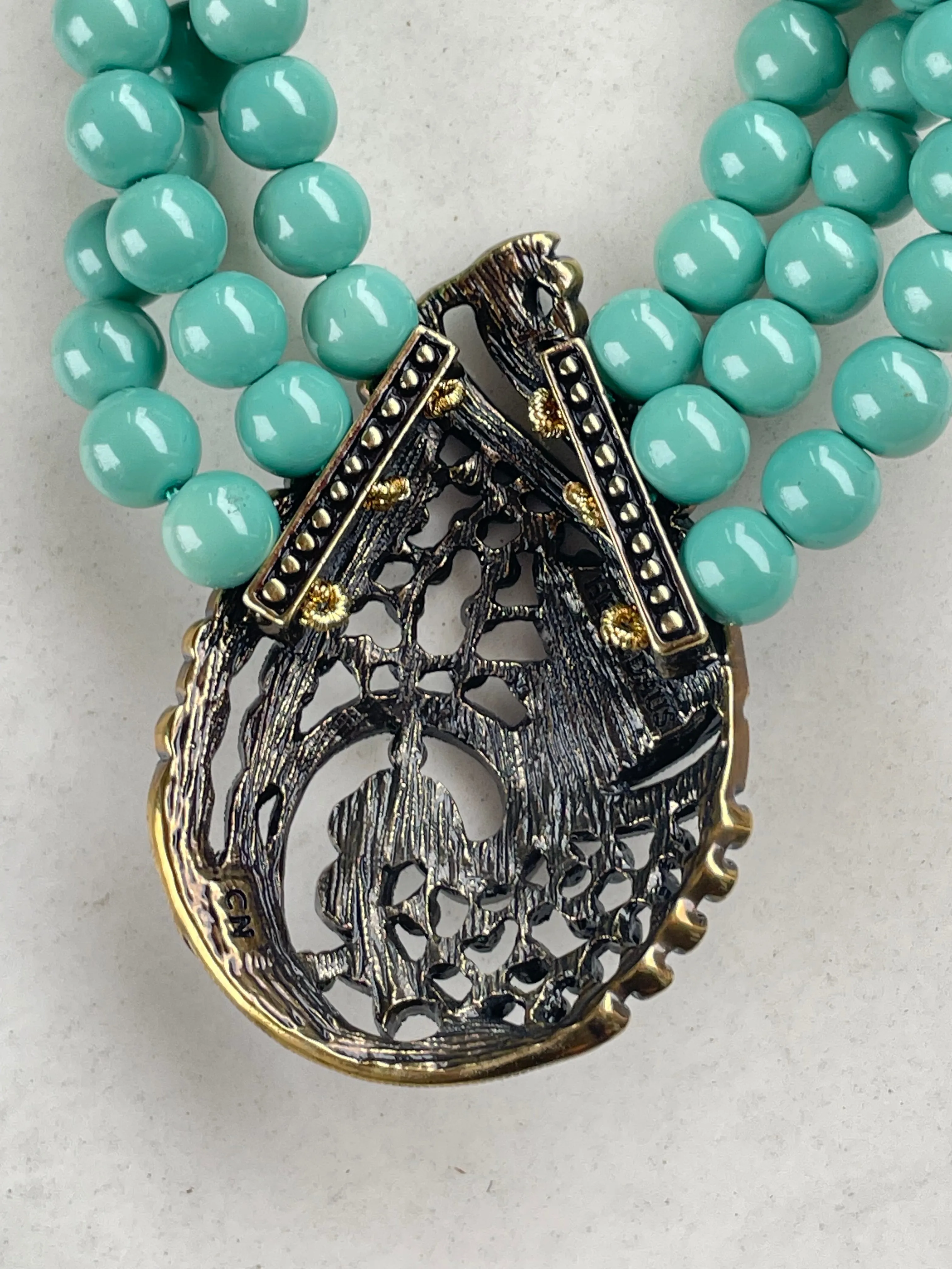 Statement Heidi Daus Necklace Poised Paisley Turquoise Pendant Necklace