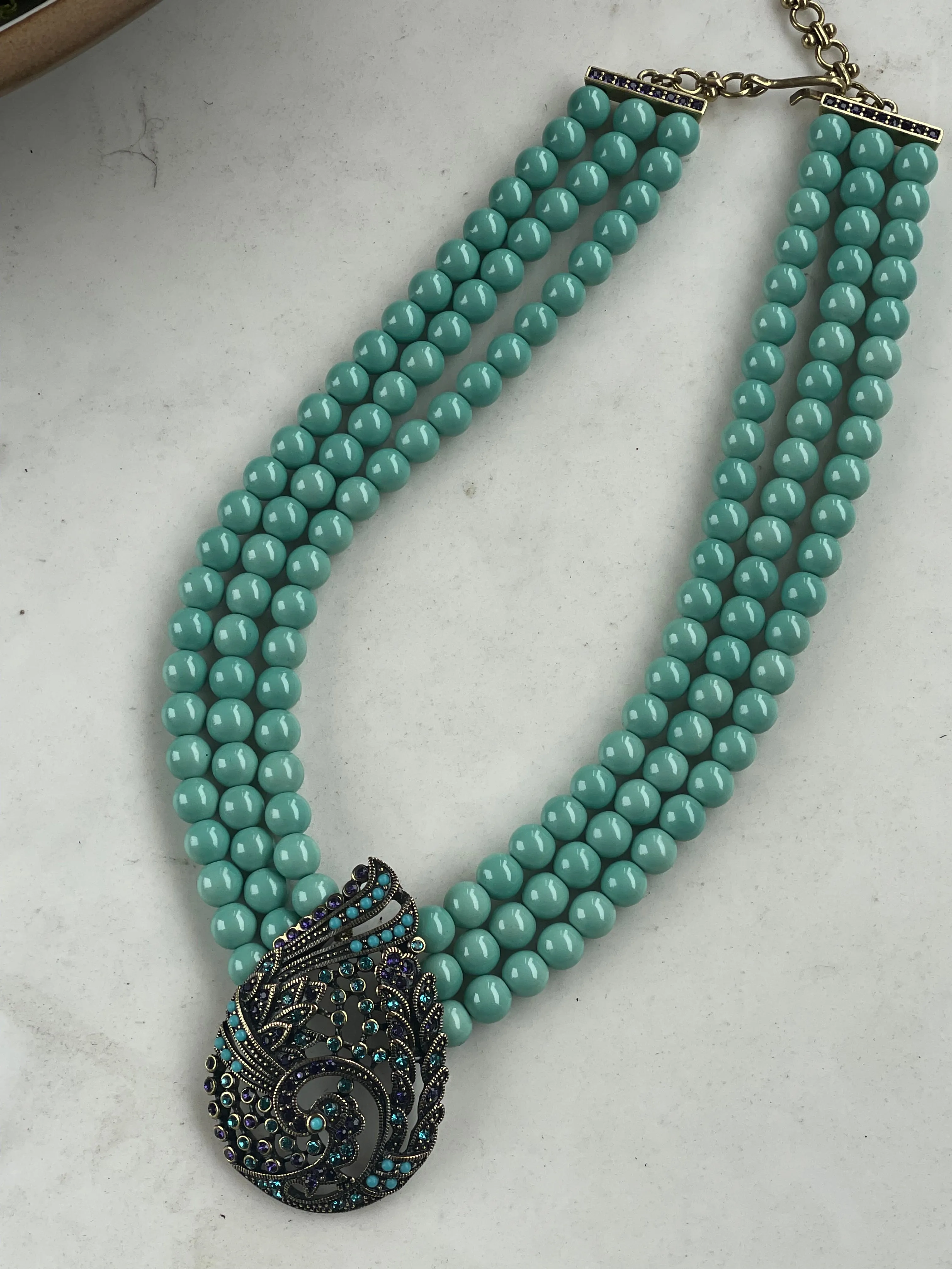 Statement Heidi Daus Necklace Poised Paisley Turquoise Pendant Necklace