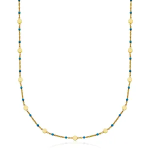 Steelx Stainless Steel Gold Plated Disc and Turquoise Enamel Beaded Necklace