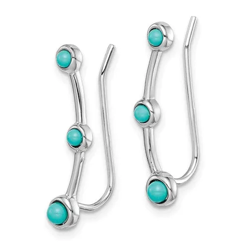 Sterling Silver Created Turquoise Ear Climber Earrings