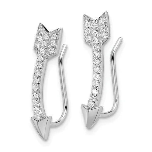 Sterling Silver CZ Arrow Ear Climber Earrings