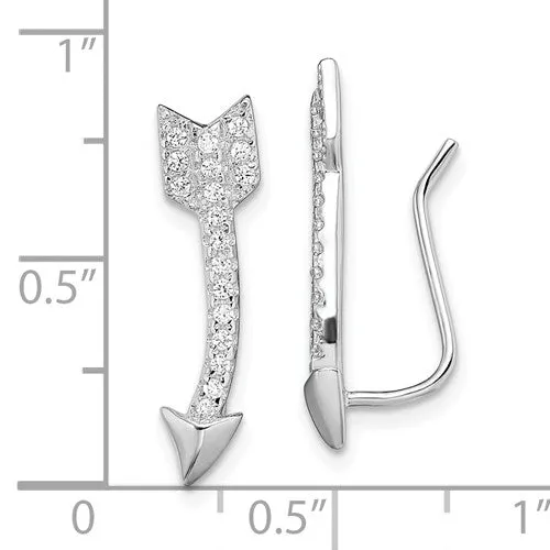 Sterling Silver CZ Arrow Ear Climber Earrings