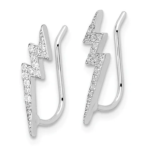 Sterling Silver CZ Lightning Bolt Ear Climber Earrings