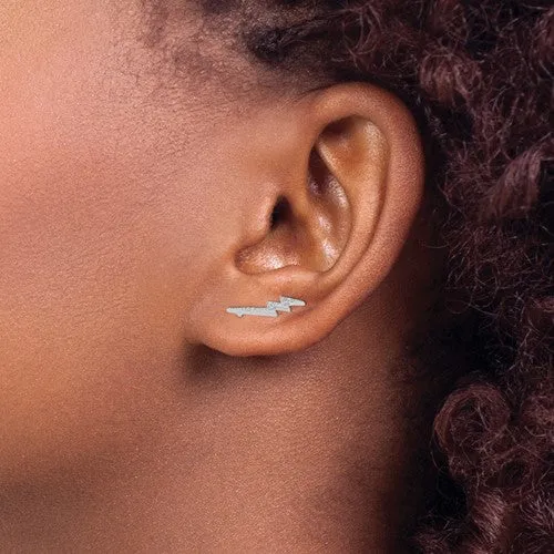 Sterling Silver CZ Lightning Bolt Ear Climber Earrings