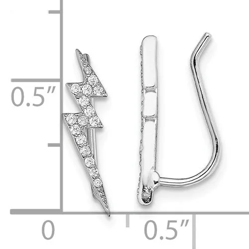 Sterling Silver CZ Lightning Bolt Ear Climber Earrings