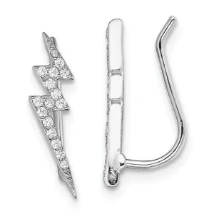 Sterling Silver CZ Lightning Bolt Ear Climber Earrings