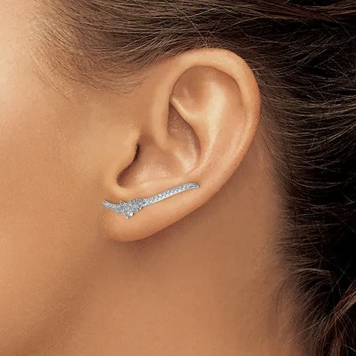 Sterling Silver CZ Long Star Ear Climber Earrings