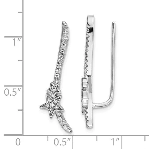 Sterling Silver CZ Long Star Ear Climber Earrings