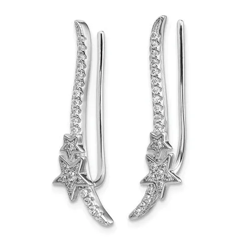 Sterling Silver CZ Long Star Ear Climber Earrings