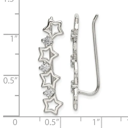 Sterling Silver CZ Multiple Star Ear Climber Earrings
