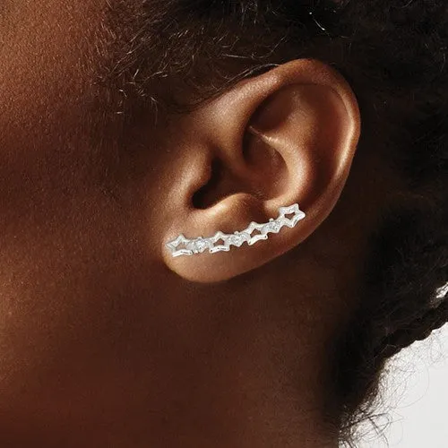 Sterling Silver CZ Multiple Star Ear Climber Earrings