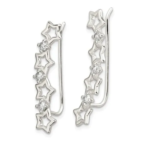 Sterling Silver CZ Multiple Star Ear Climber Earrings