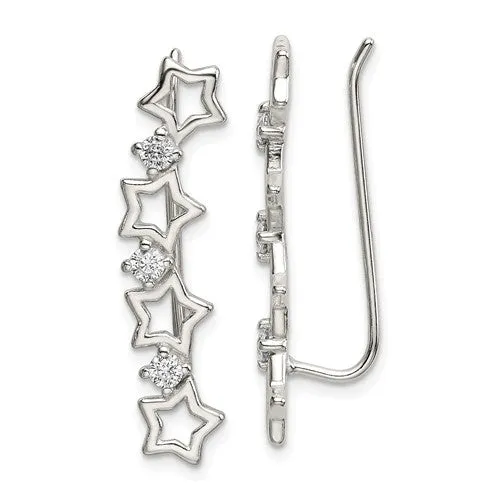 Sterling Silver CZ Multiple Star Ear Climber Earrings