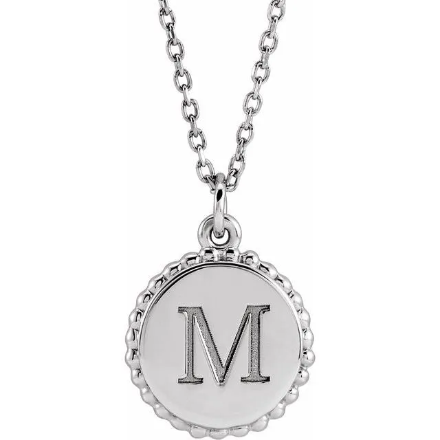 Sterling Silver Engravable Beaded Disc 16-18" Necklace