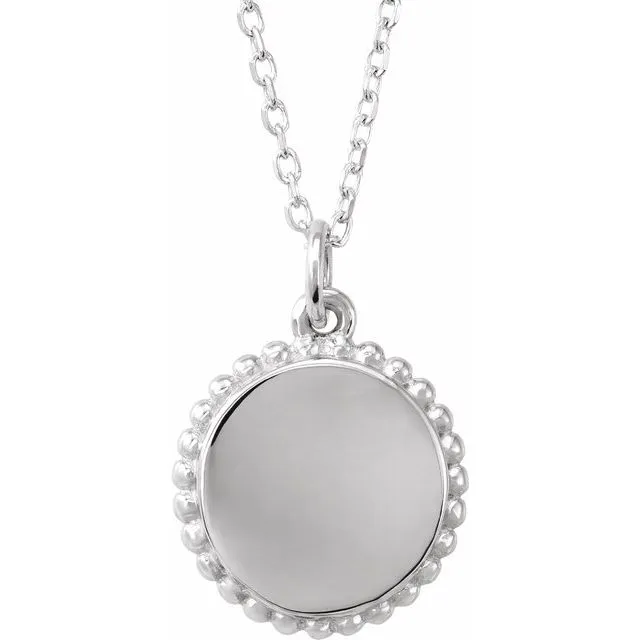 Sterling Silver Engravable Beaded Disc 16-18" Necklace