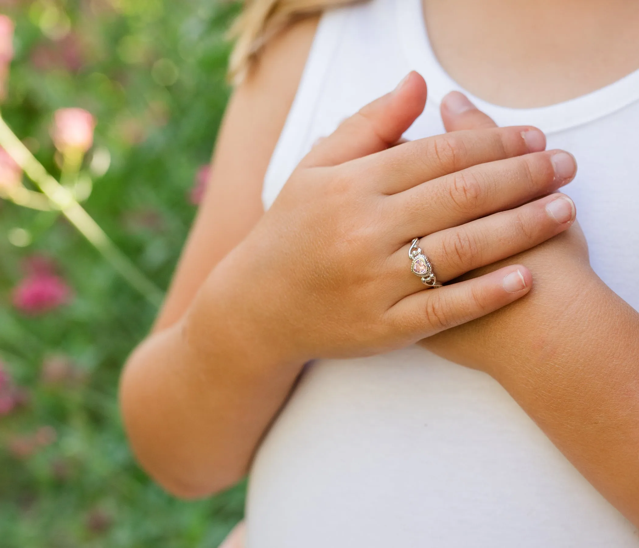 Sterling Silver Pink Heart Baby Ring for Little Girls