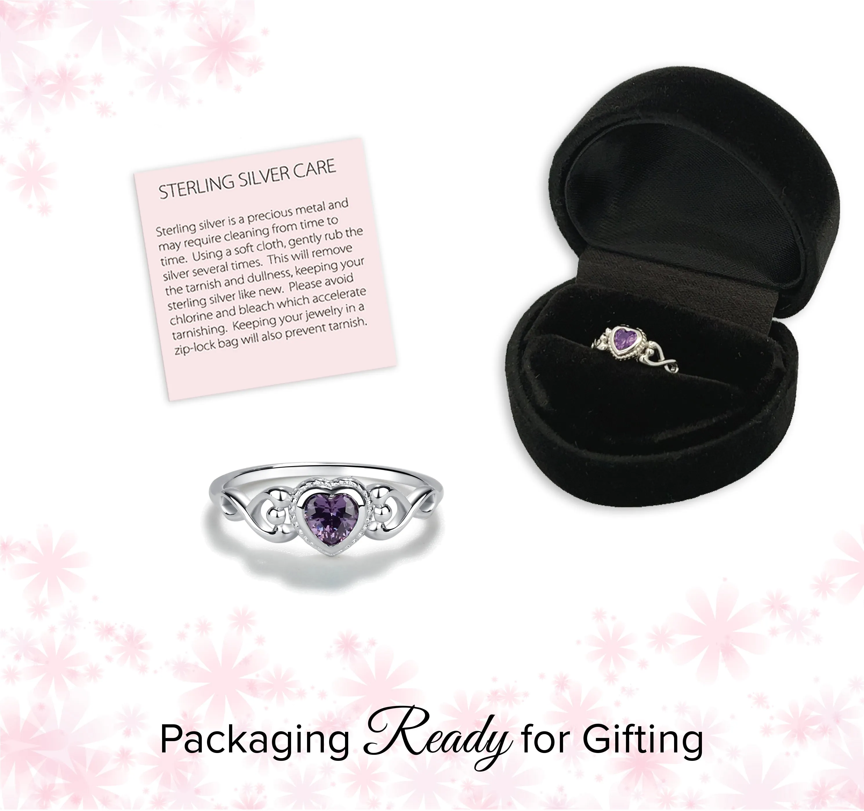 Sterling Silver Pink Heart Baby Ring for Little Girls