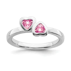 Sterling Silver Pink Tourmaline Double Heart Ring