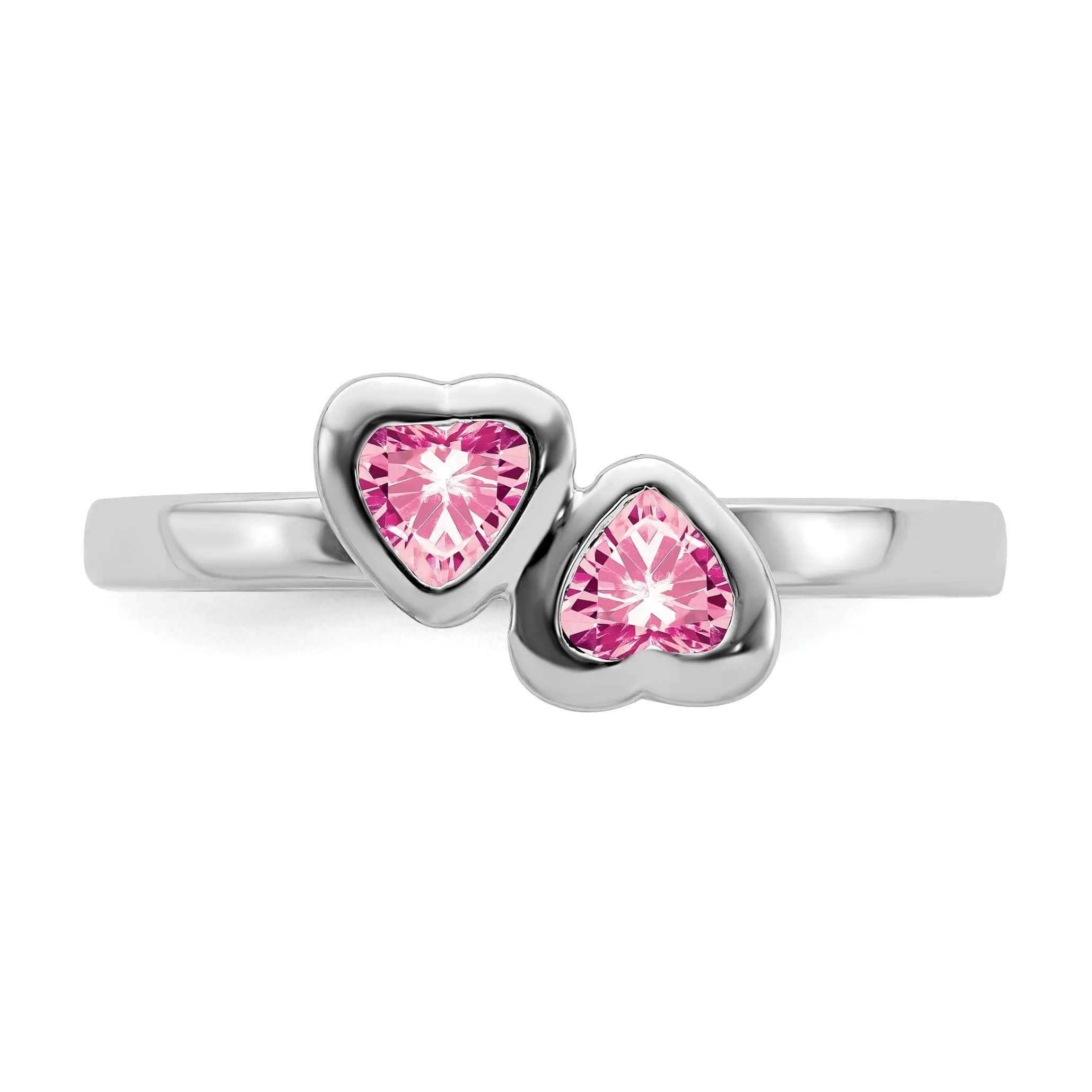 Sterling Silver Pink Tourmaline Double Heart Ring