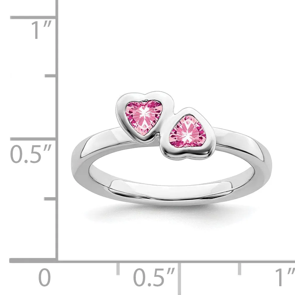 Sterling Silver Pink Tourmaline Double Heart Ring