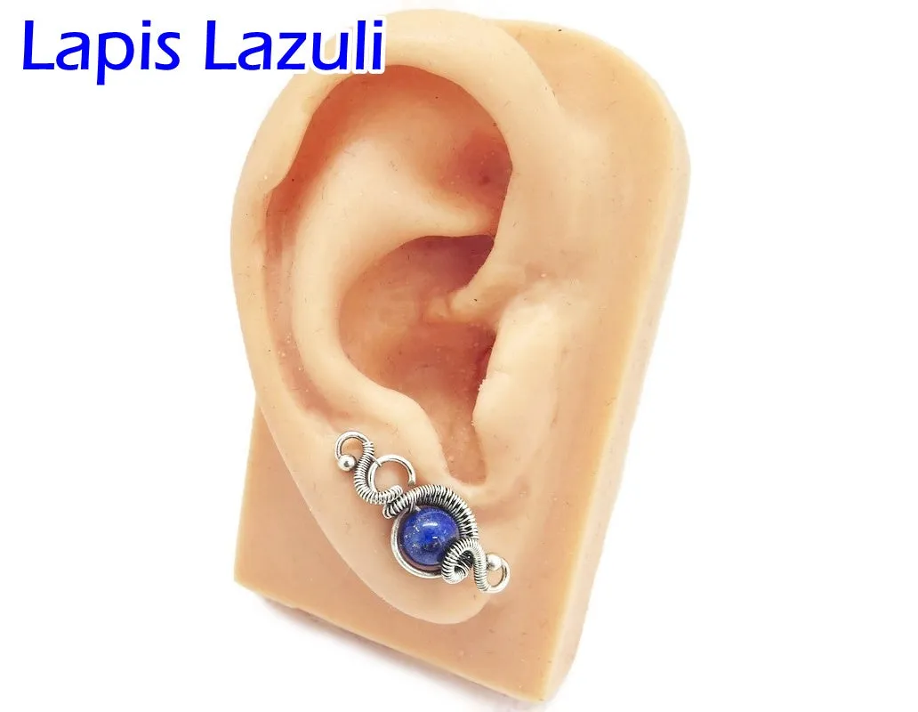 Sterling Silver "Orbit" Ear Pins with Customizable Gemstones (20 stone options)