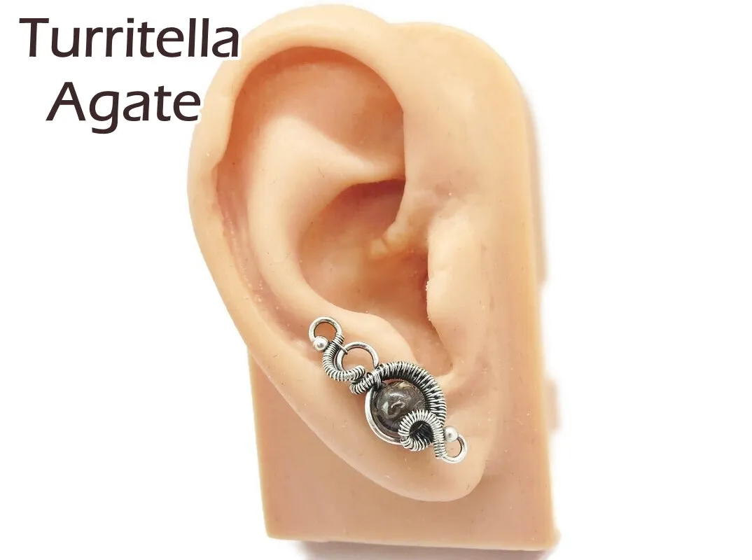 Sterling Silver "Orbit" Ear Pins with Customizable Gemstones (20 stone options)