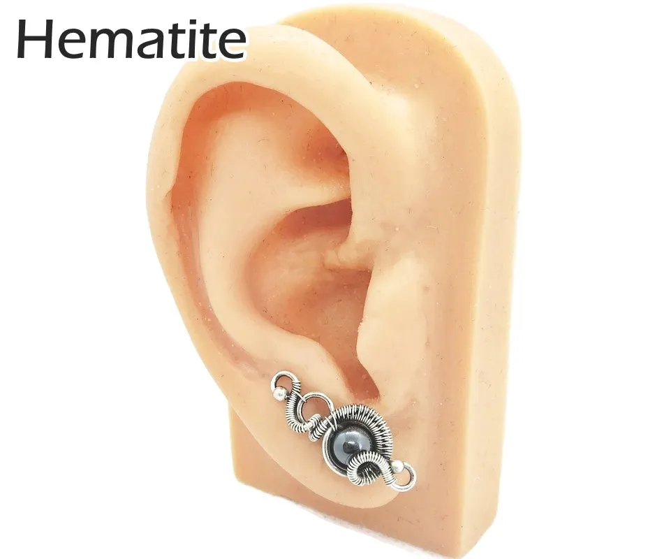 Sterling Silver "Orbit" Ear Pins with Customizable Gemstones (20 stone options)