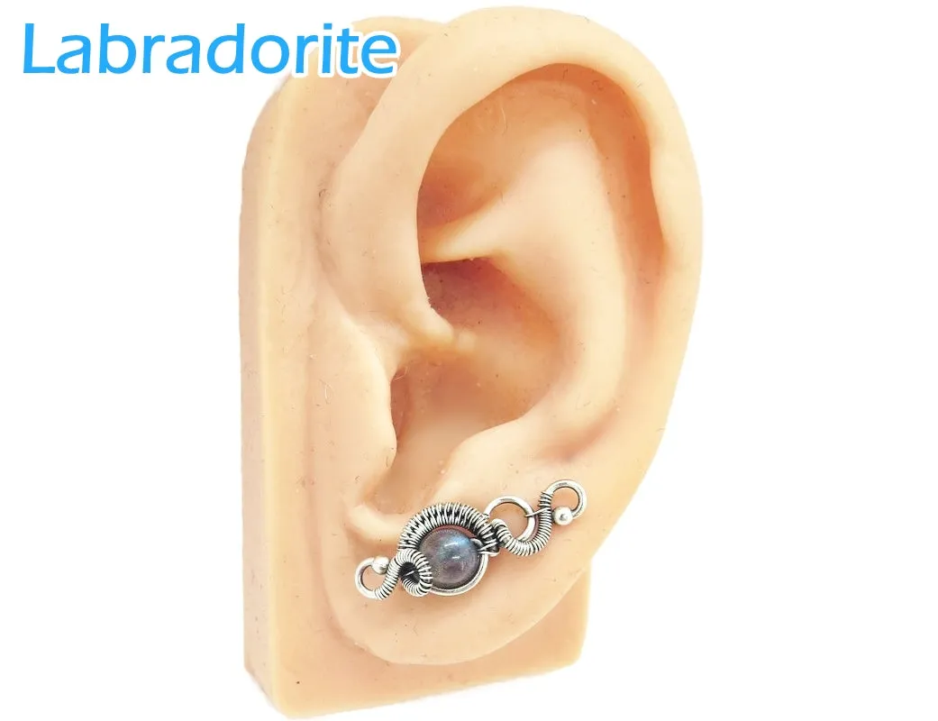 Sterling Silver "Orbit" Ear Pins with Customizable Gemstones (20 stone options)