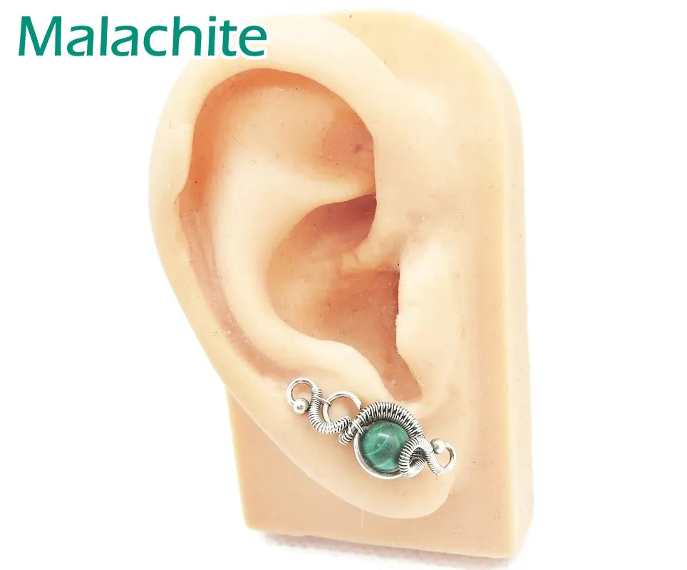 Sterling Silver "Orbit" Ear Pins with Customizable Gemstones (20 stone options)