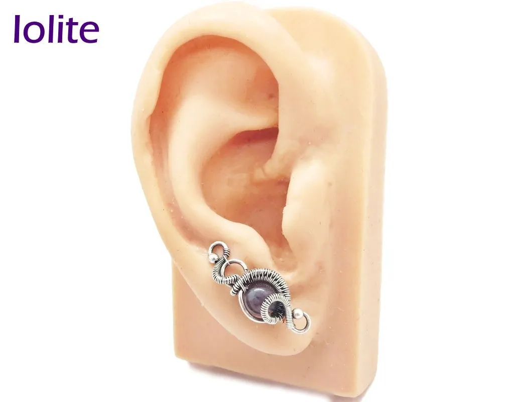 Sterling Silver "Orbit" Ear Pins with Customizable Gemstones (20 stone options)