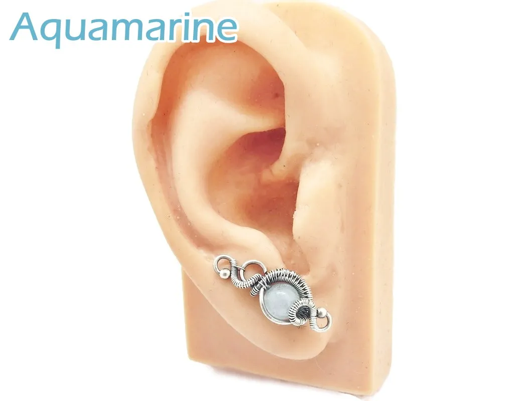 Sterling Silver "Orbit" Ear Pins with Customizable Gemstones (20 stone options)