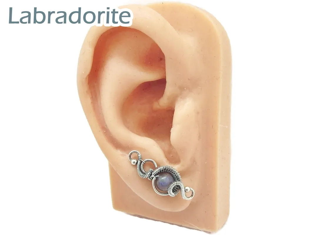 Sterling Silver "Orbit" Ear Pins with Customizable Gemstones (20 stone options)