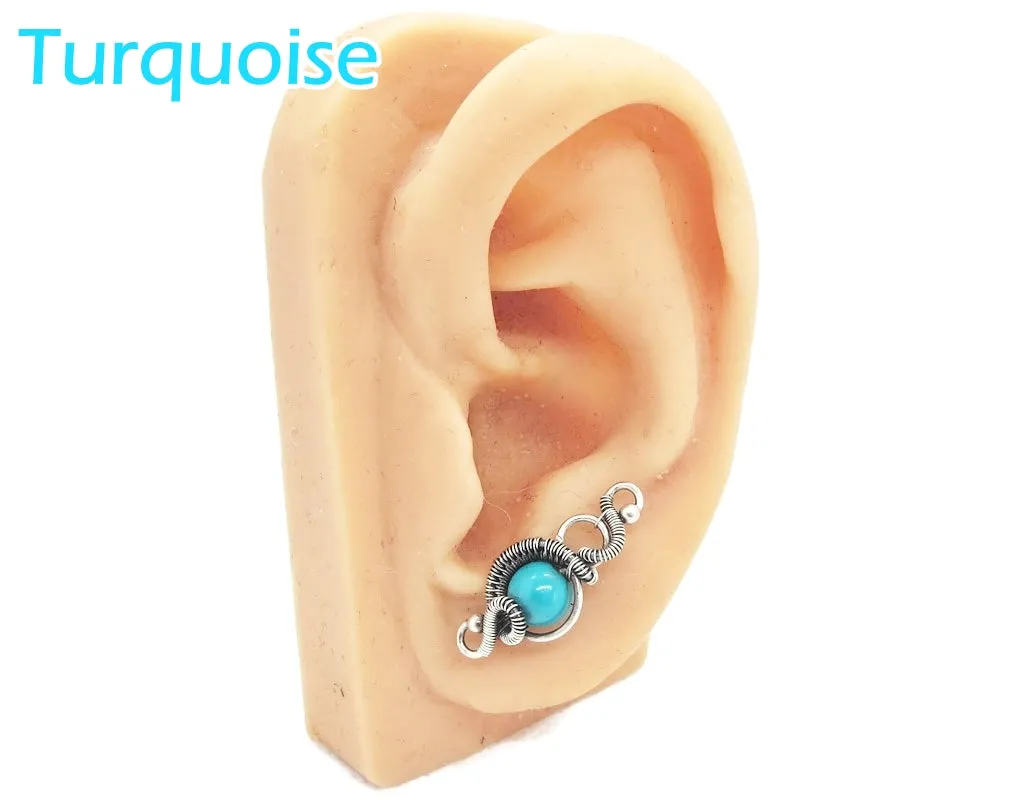 Sterling Silver "Orbit" Ear Pins with Customizable Gemstones (20 stone options)