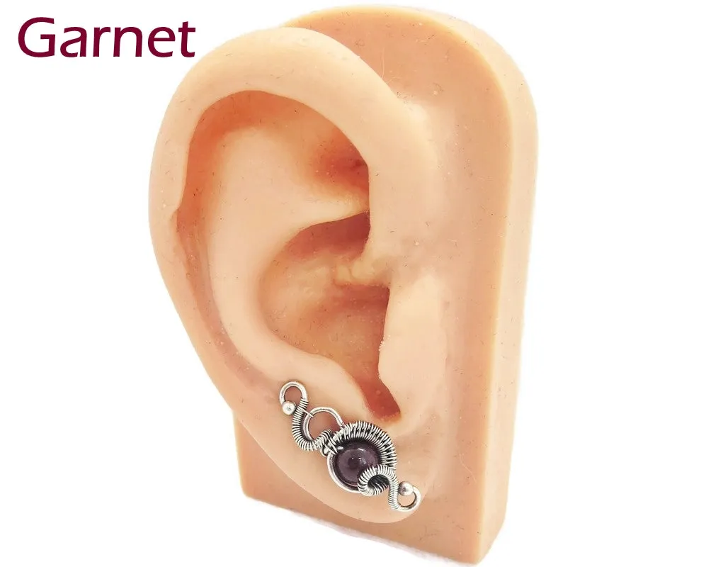 Sterling Silver "Orbit" Ear Pins with Customizable Gemstones (20 stone options)