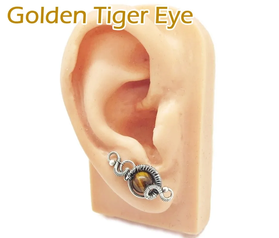 Sterling Silver "Orbit" Ear Pins with Customizable Gemstones (20 stone options)