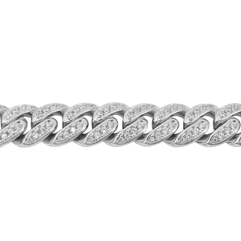 Sterling Silver Rhodium Plated (10mm) Miami Cuban Cubic Zirconia Bracelet 8.5"