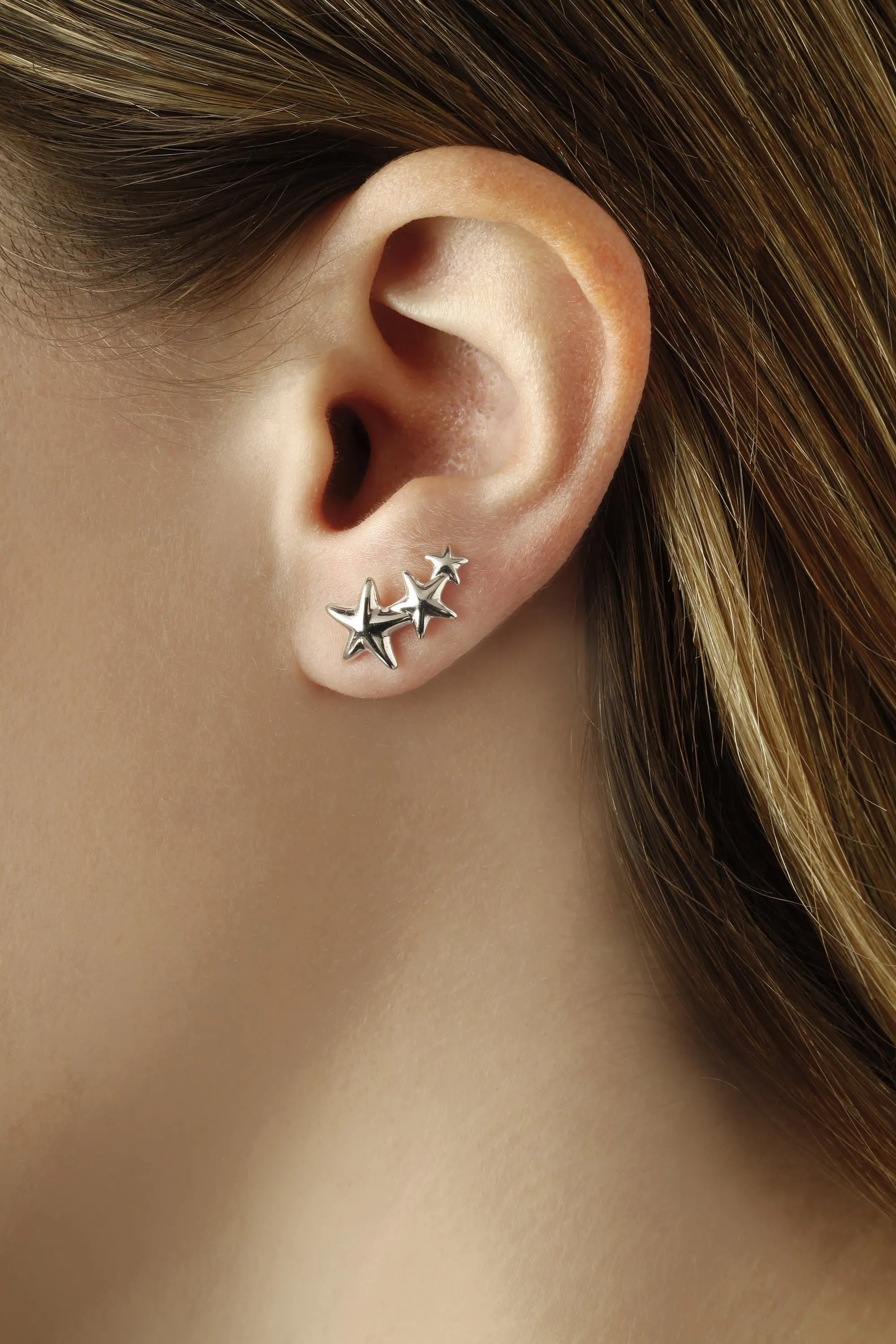 Sterling Silver Triple Star Climber Earrings