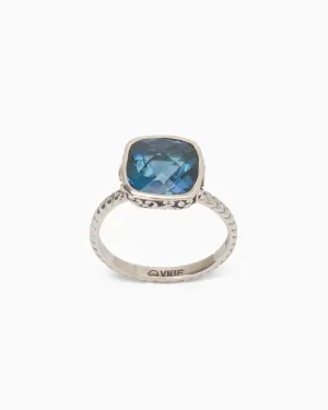 Stone Ring with Petroglyph Setting - London Blue Topaz