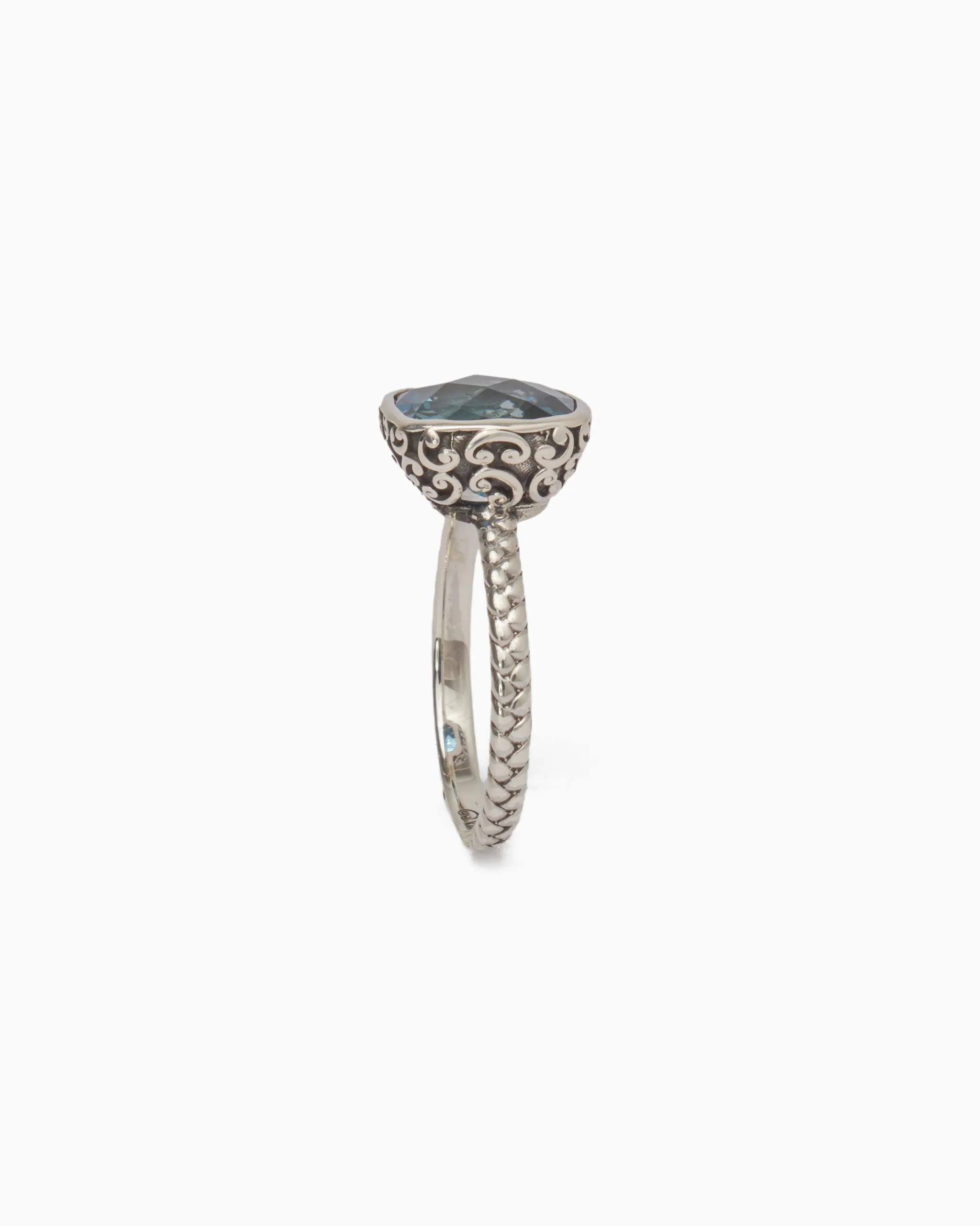 Stone Ring with Petroglyph Setting - London Blue Topaz