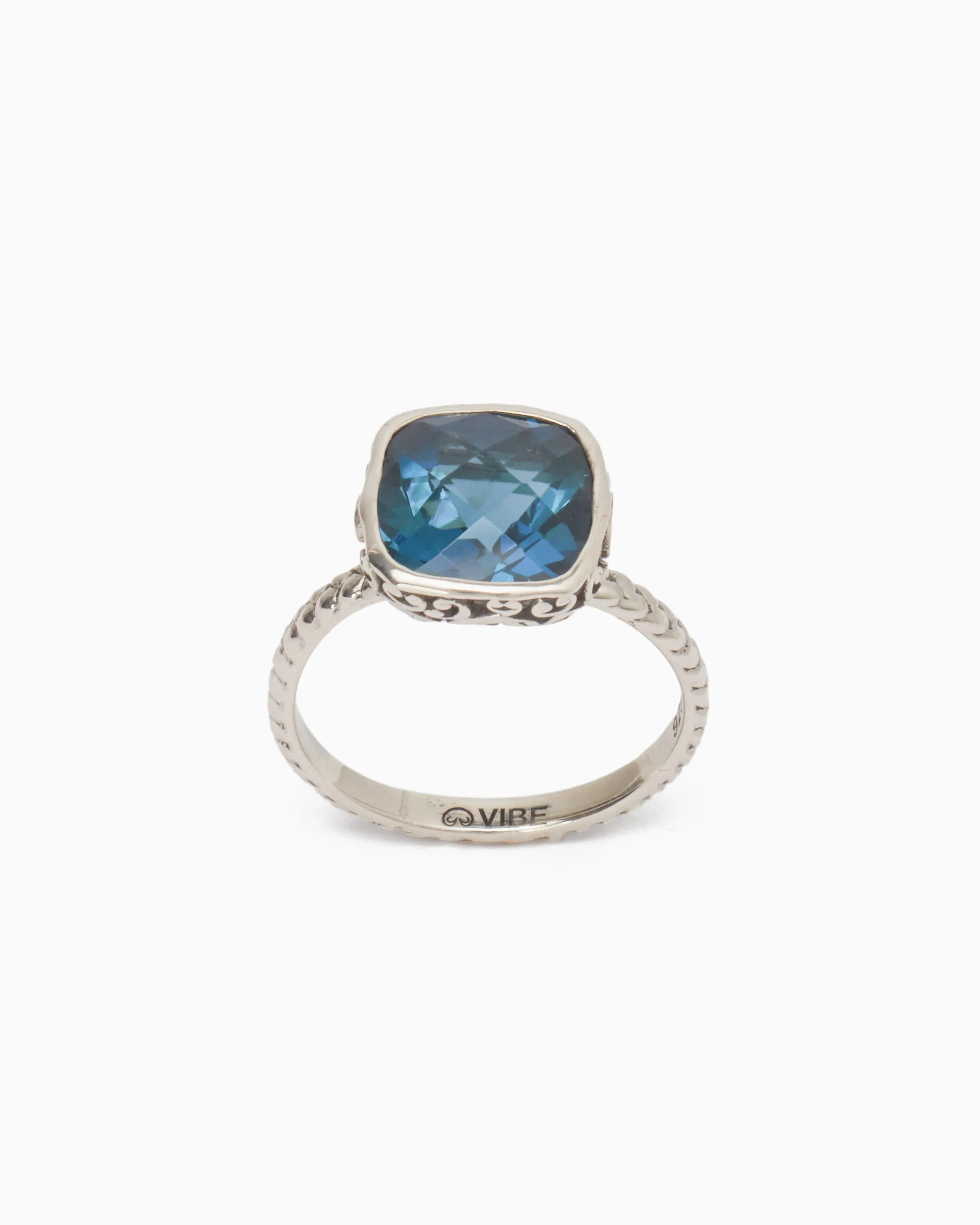 Stone Ring with Petroglyph Setting - London Blue Topaz